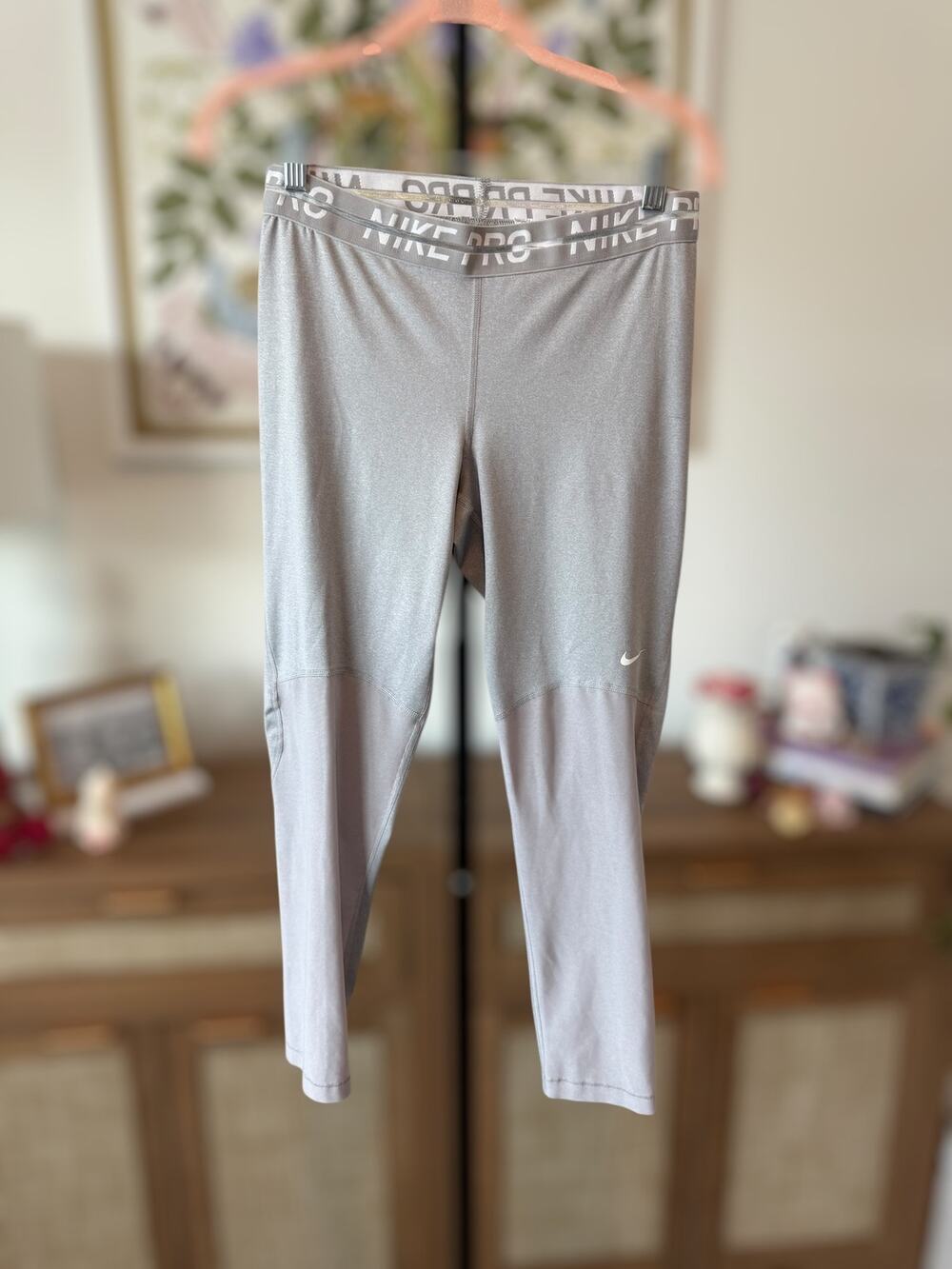 Nike Pro Stretch High Waisted Gym Training Leggings Gray Women's Size Medium